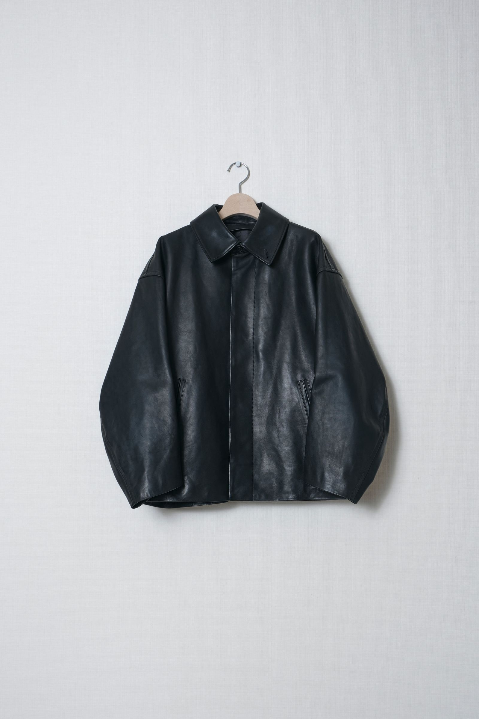 Leather Wide Elbow Coat（BLACK）