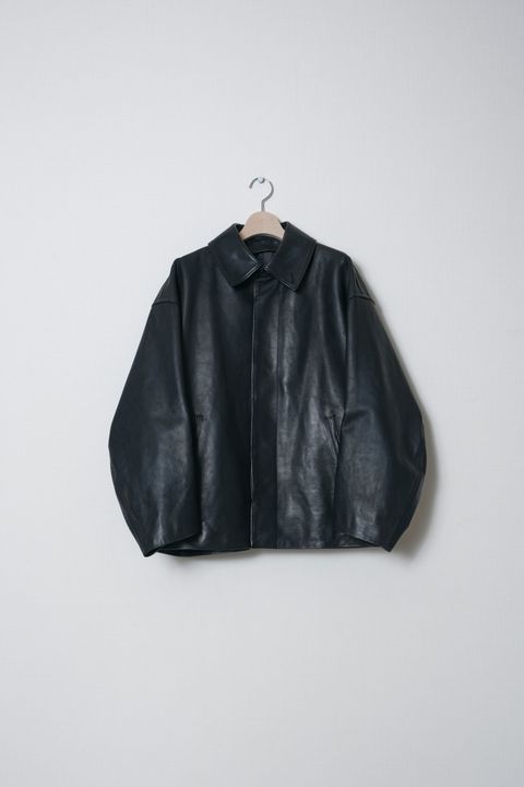 Leather Wide Elbow Coat（BLACK）