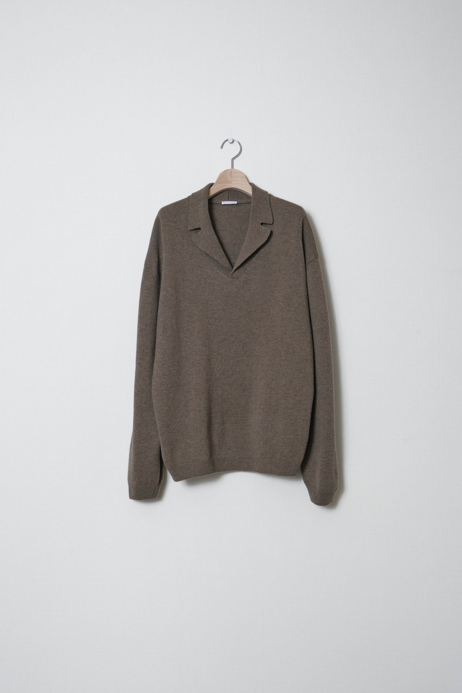 Wool Open Collar Knit Shirts（BROWN）