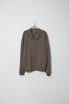Wool Open Collar Knit Shirts（BROWN）