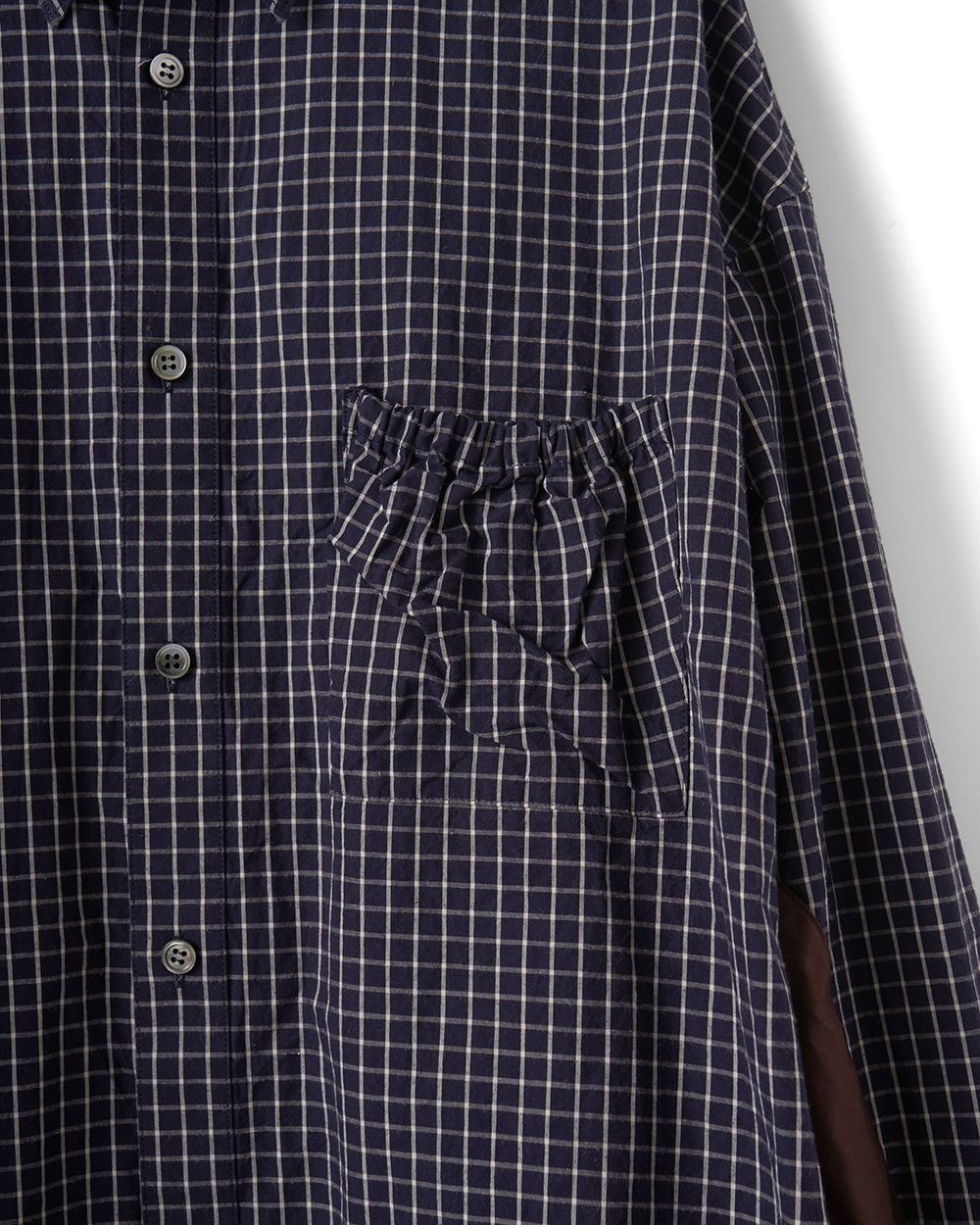 WRIST PATCH SLOUCH SHIRT "CHECK"（NAVY）