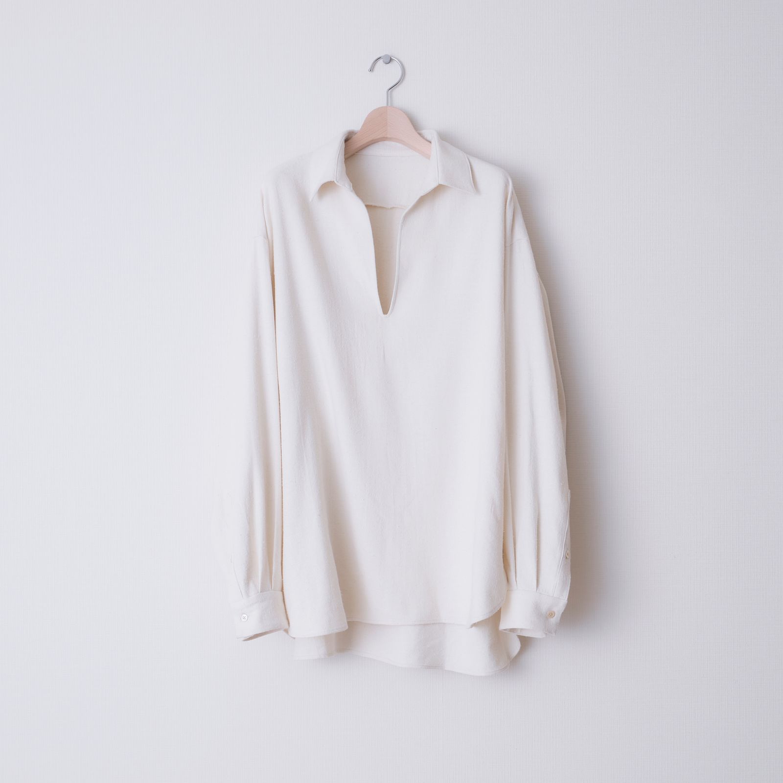 SILK COTTON SKIPPER SHIRTS（WHITE）