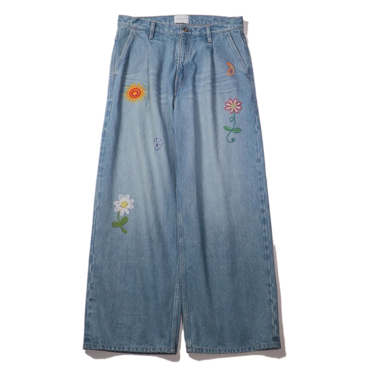 Embroidered wide selvedge jeans （Light indigo）