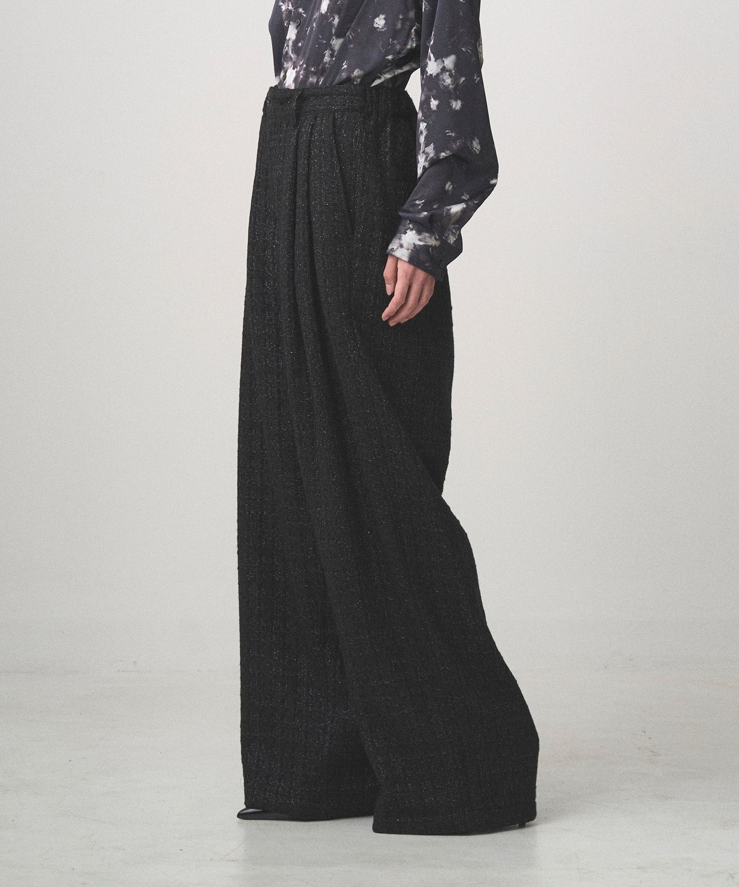 2TUCK WIDE SUMMER TWEED PANTS（BLACK）
