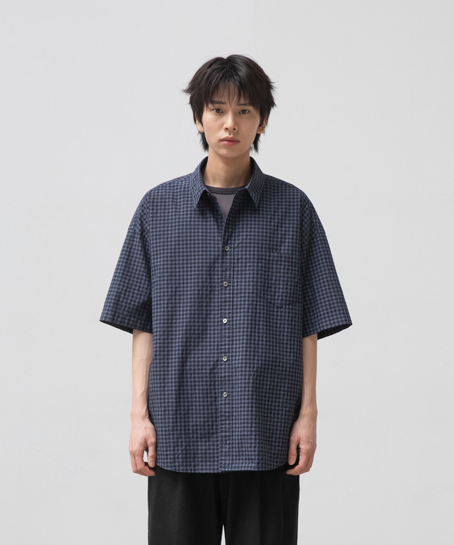 Huge Gingham Check Shirt（DUSTY INDIGO）