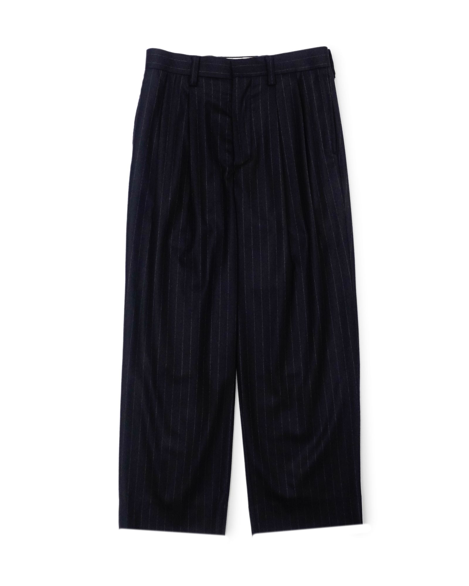 WOOL 2 TUCK TROUSERS（NAVY STRIPE）
