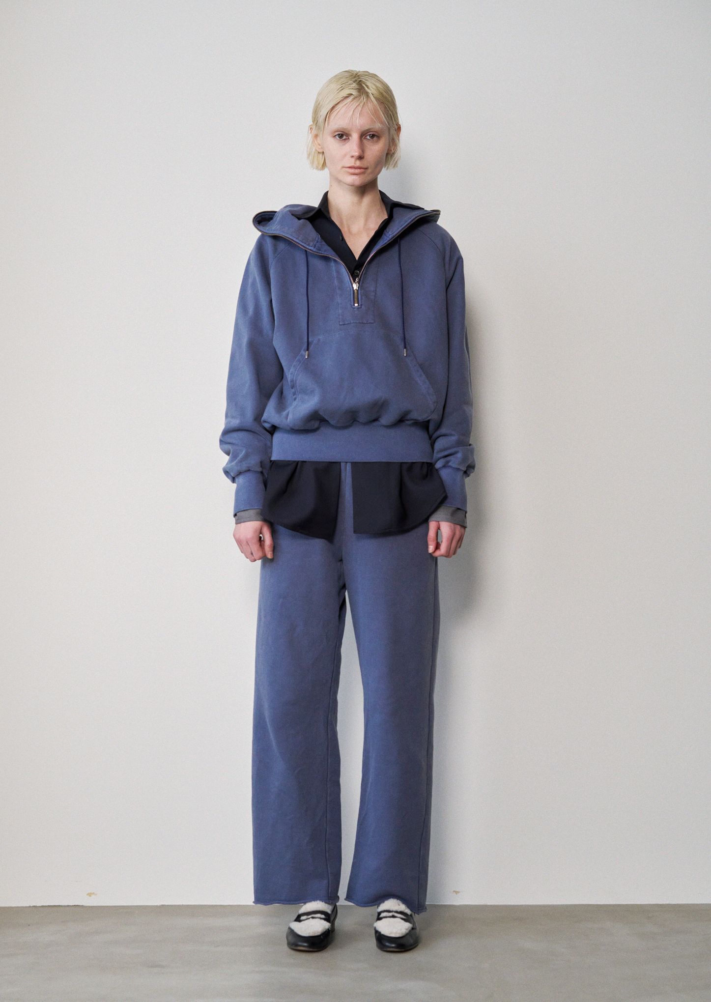 rocessed Half-Zip Sweat Hoodie（NAVY）