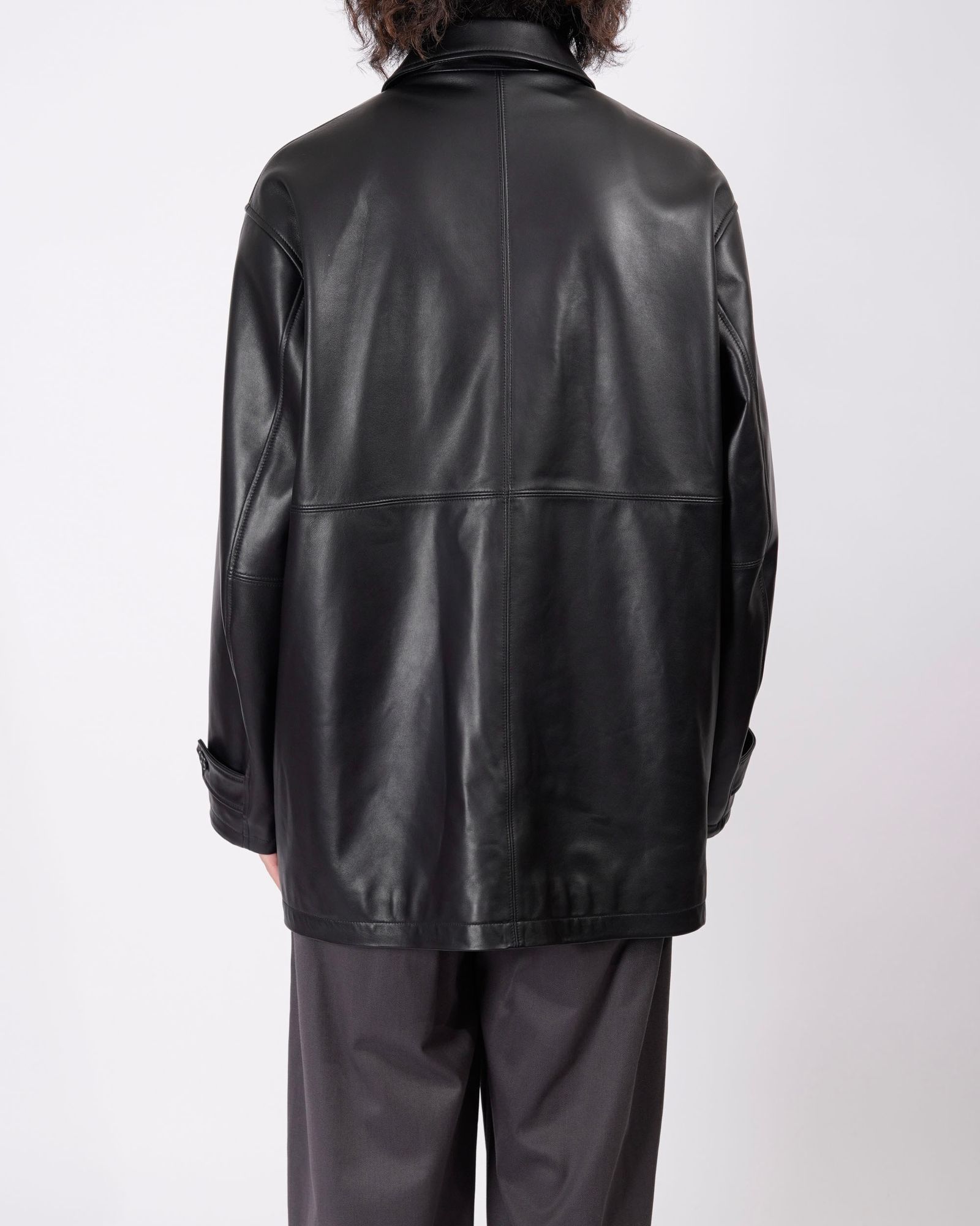 LEATHER CAR COAT （BLACK）