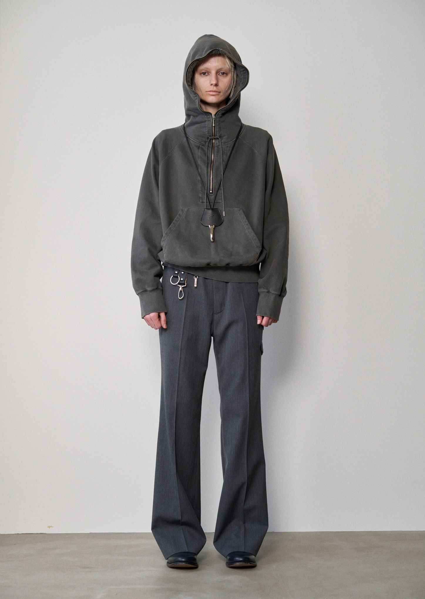 rocessed Half-Zip Sweat Hoodie（GRAY）