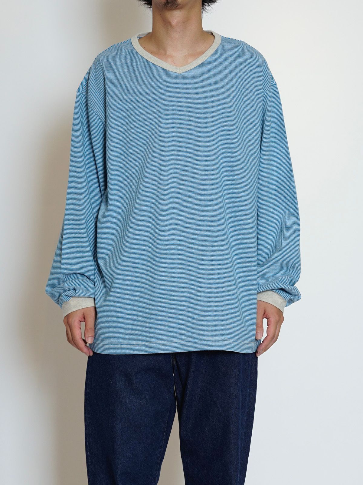 V NECK L/S TSHIRTS（BLUE）