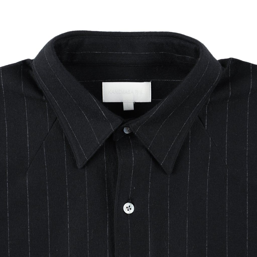 36G Wool Stripe Ideal Shirt（BLACK）