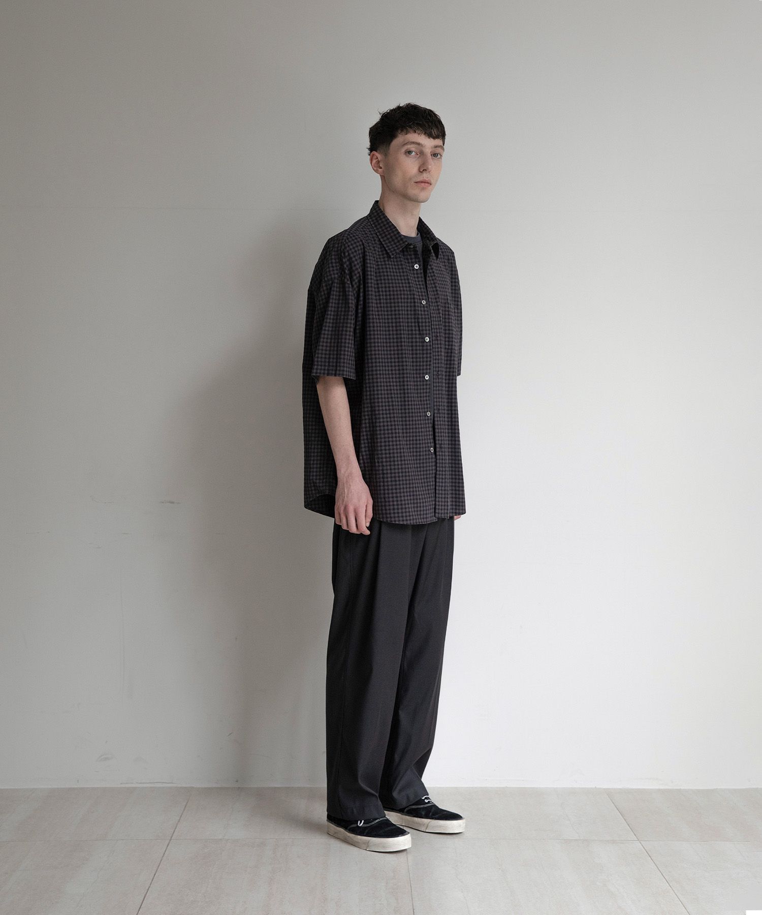 Huge Gingham Check Shirt（CHARCOAL BROWN）