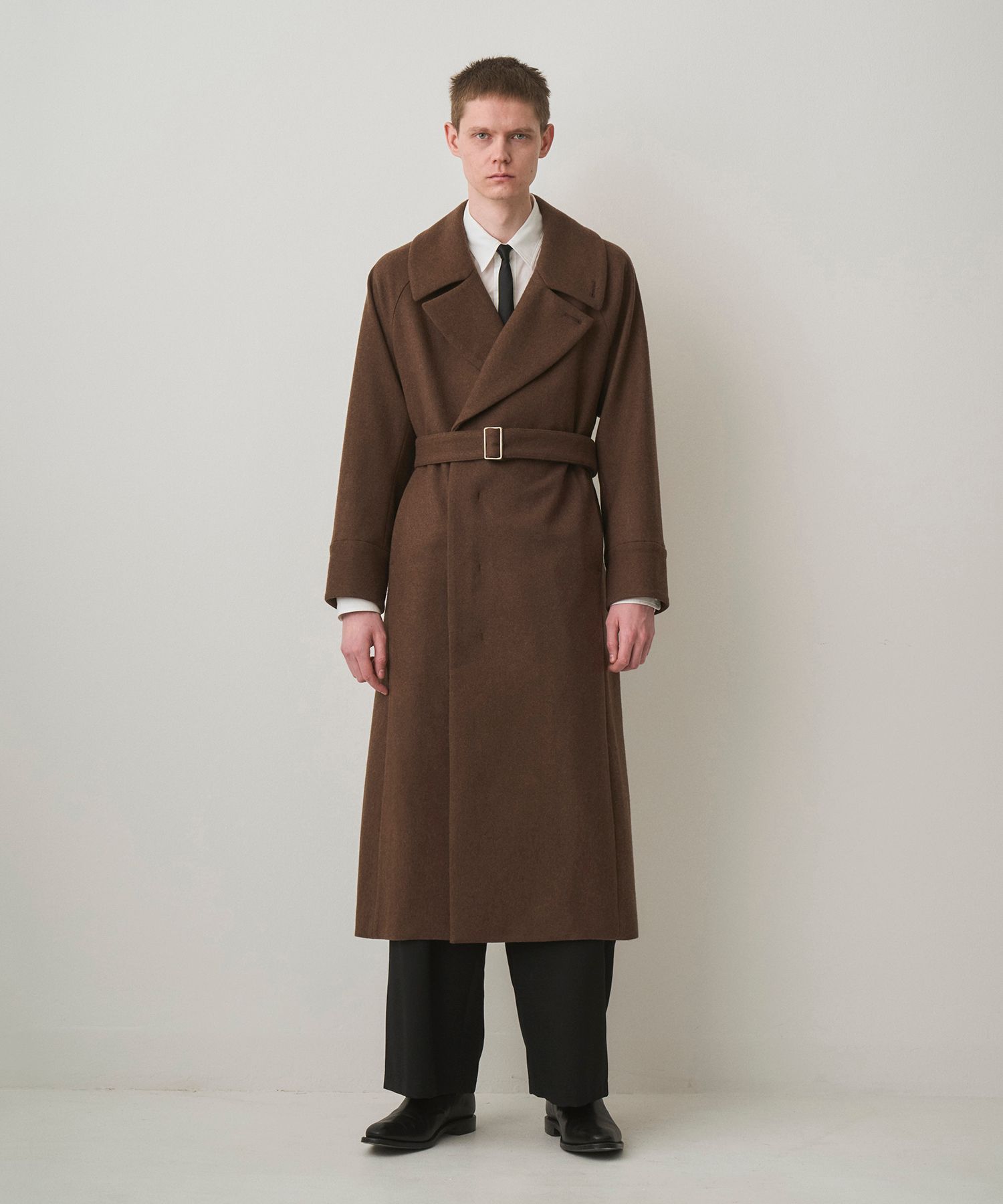 BELTED OVER COAT（BROWN）