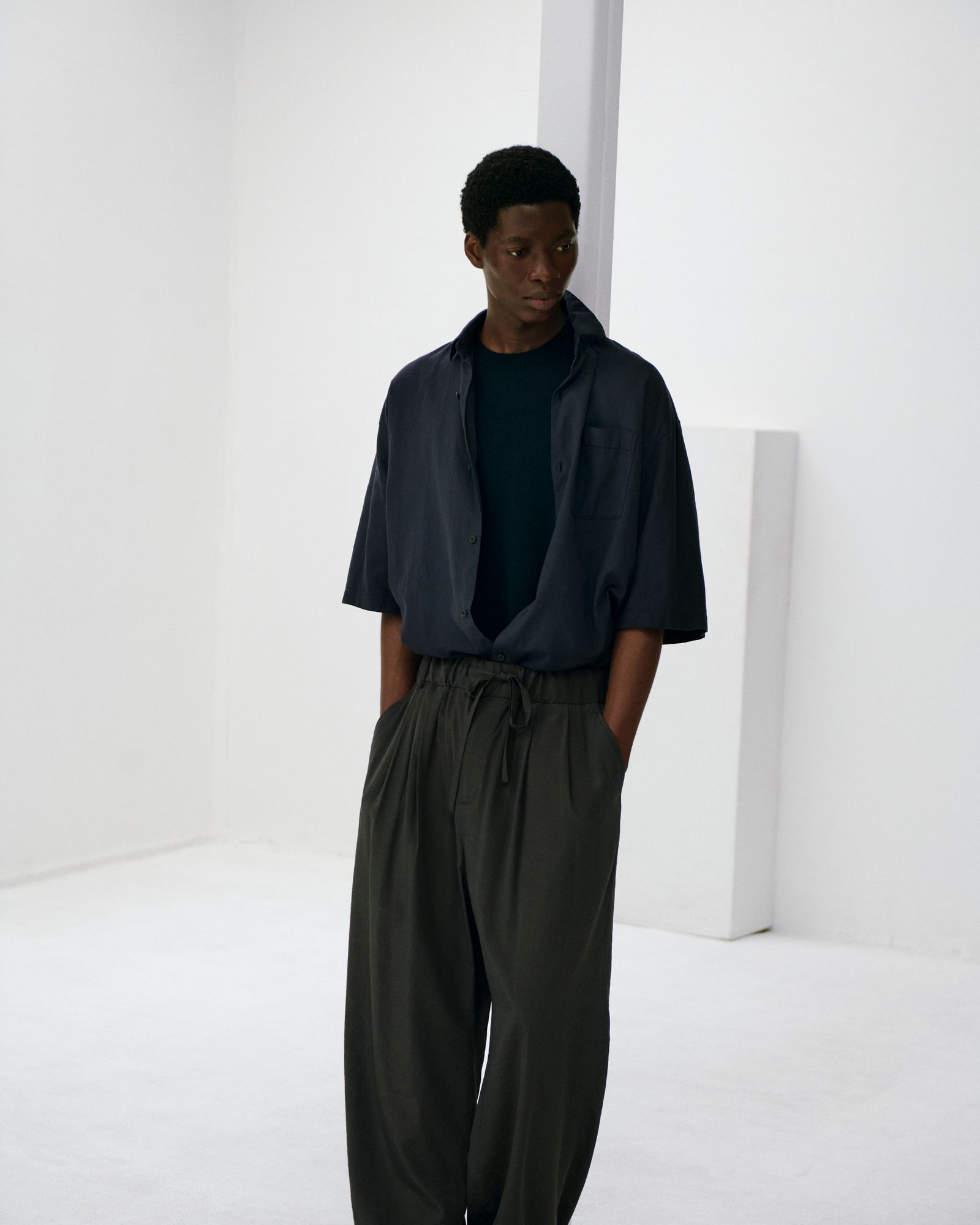 Linen Silk Oversize Pants（BLACK）