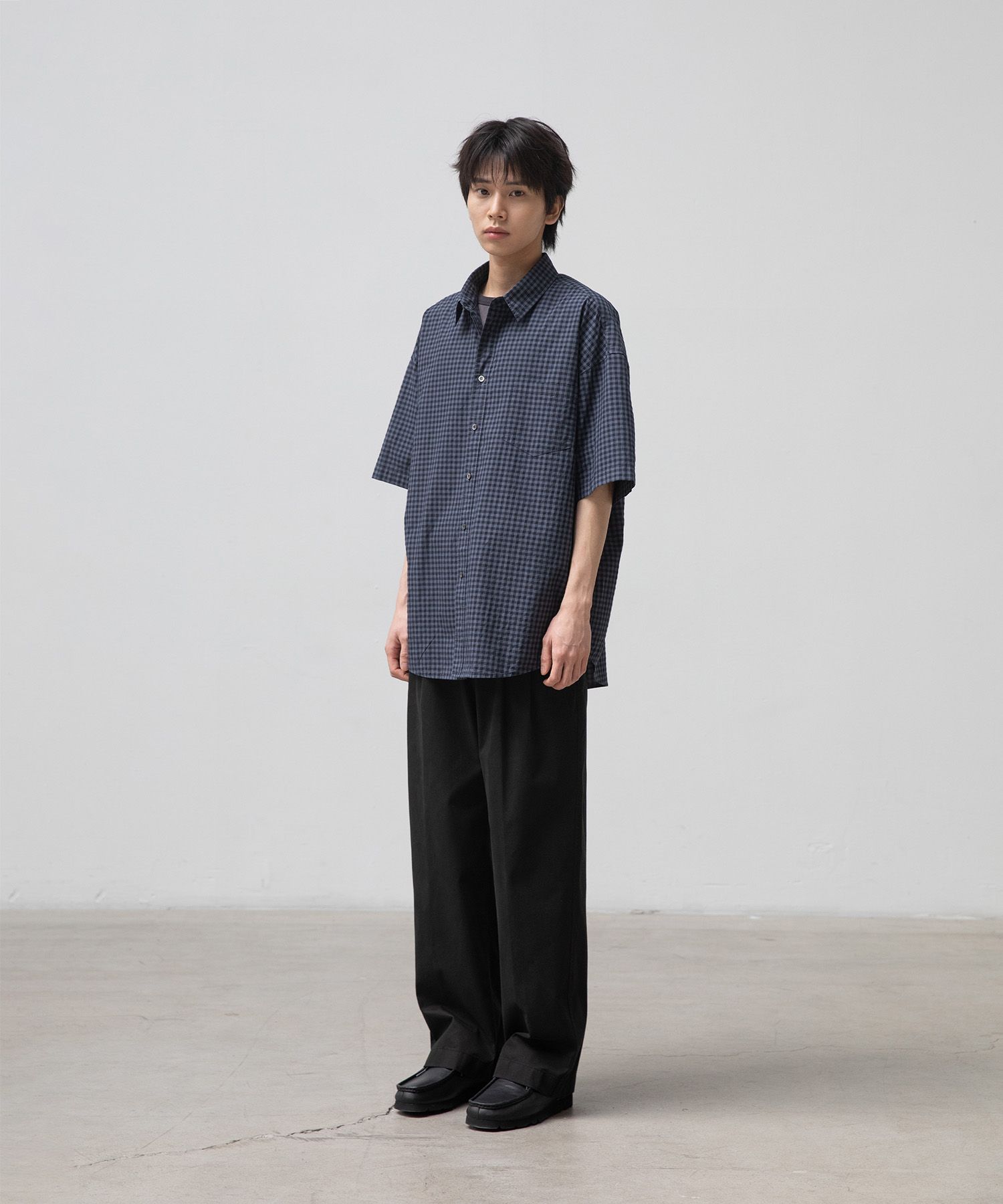 Huge Gingham Check Shirt（DUSTY INDIGO）