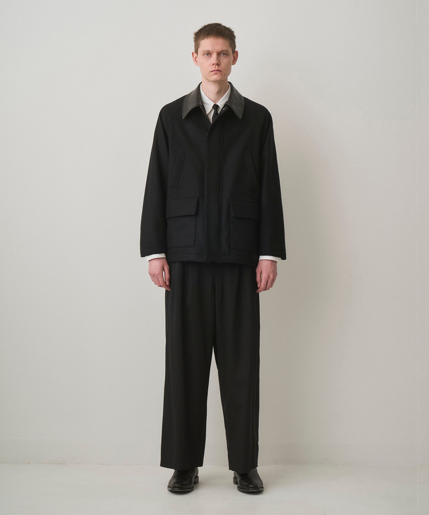 LEATHER COLLAR RIDING JACKET（BLACK）