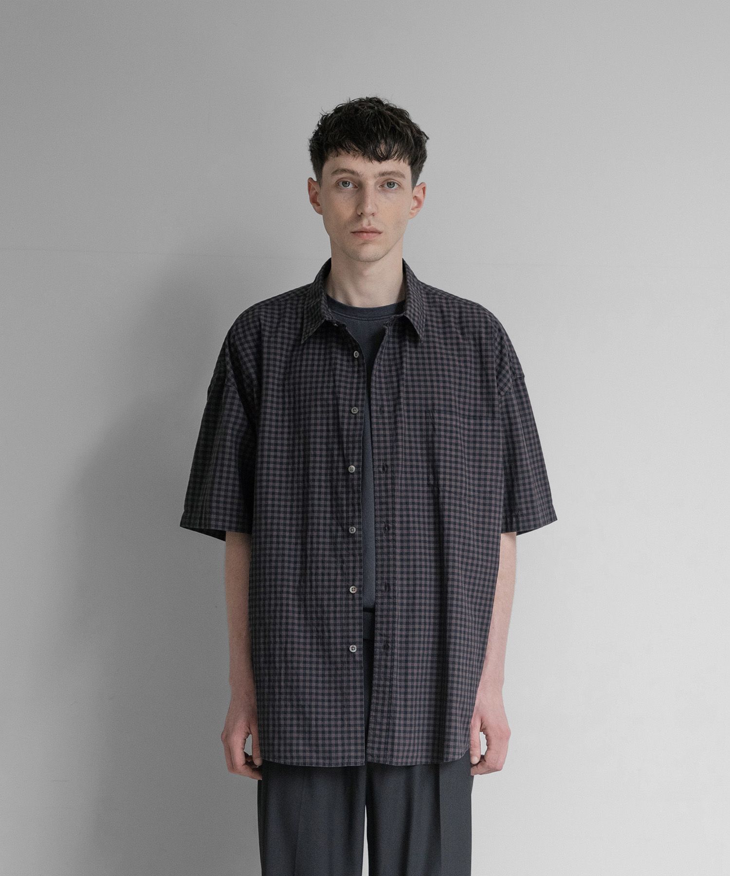 Huge Gingham Check Shirt（CHARCOAL BROWN）