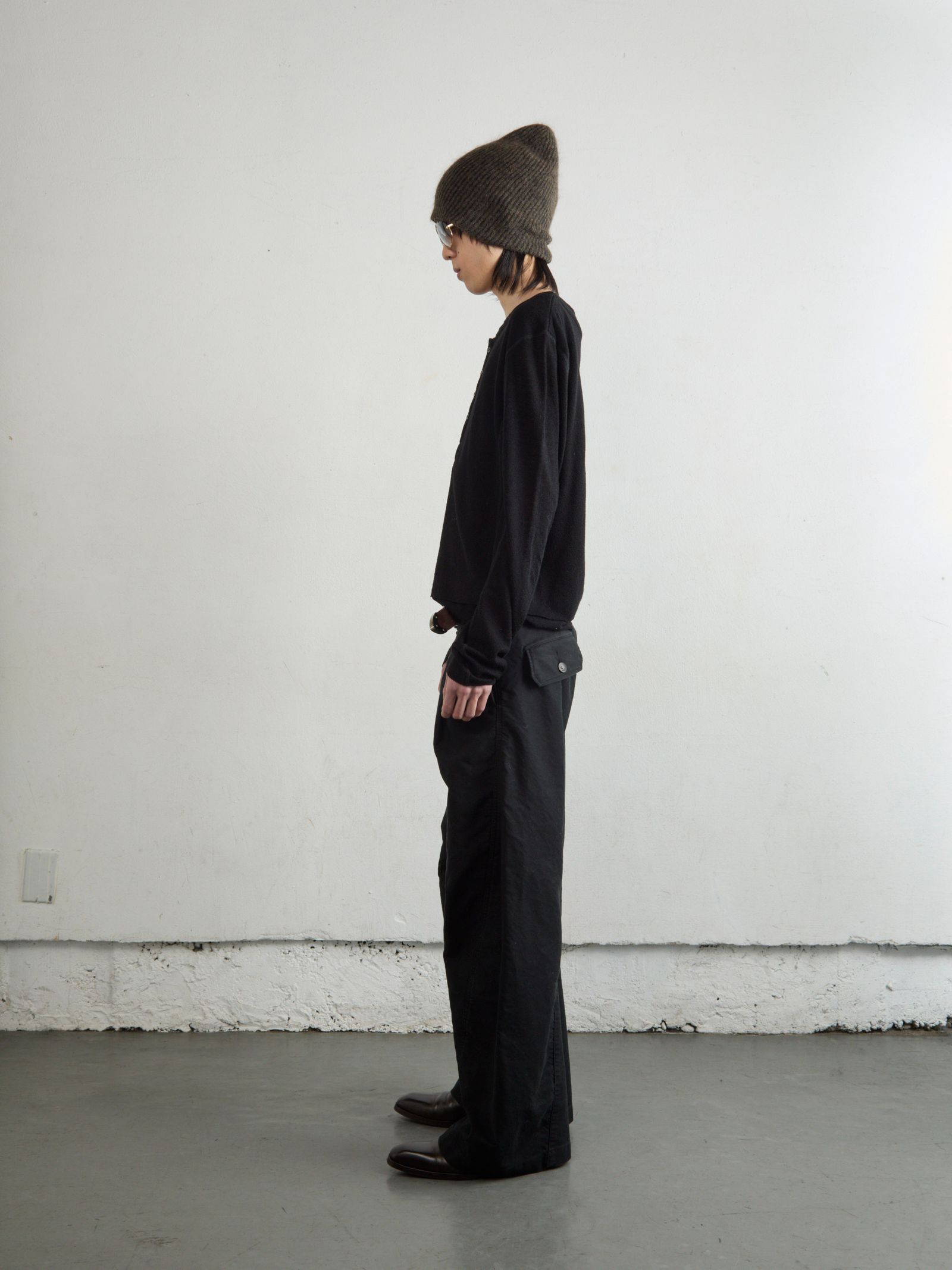 DOUBLE LAYERED LONG SLEEVE HENLEY T SHIRT（BLACK）