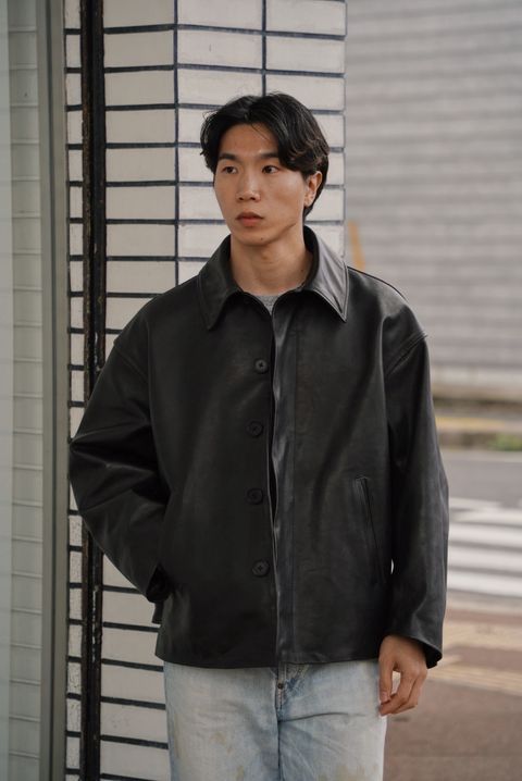 Blanc YM Leather Wide Elbow Coat / Black
