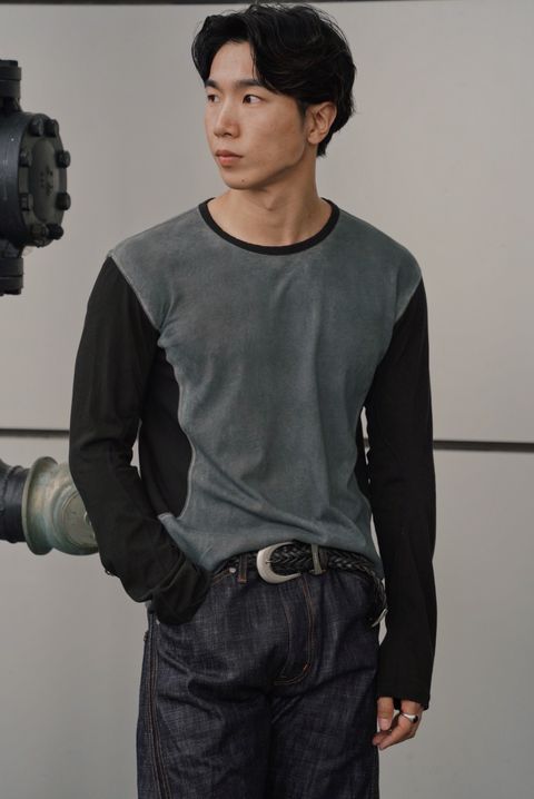 NVRFRGT DIRTY DYED LONG SLEEVE BASEBALL T-SHIRT (MIDNIGHT)