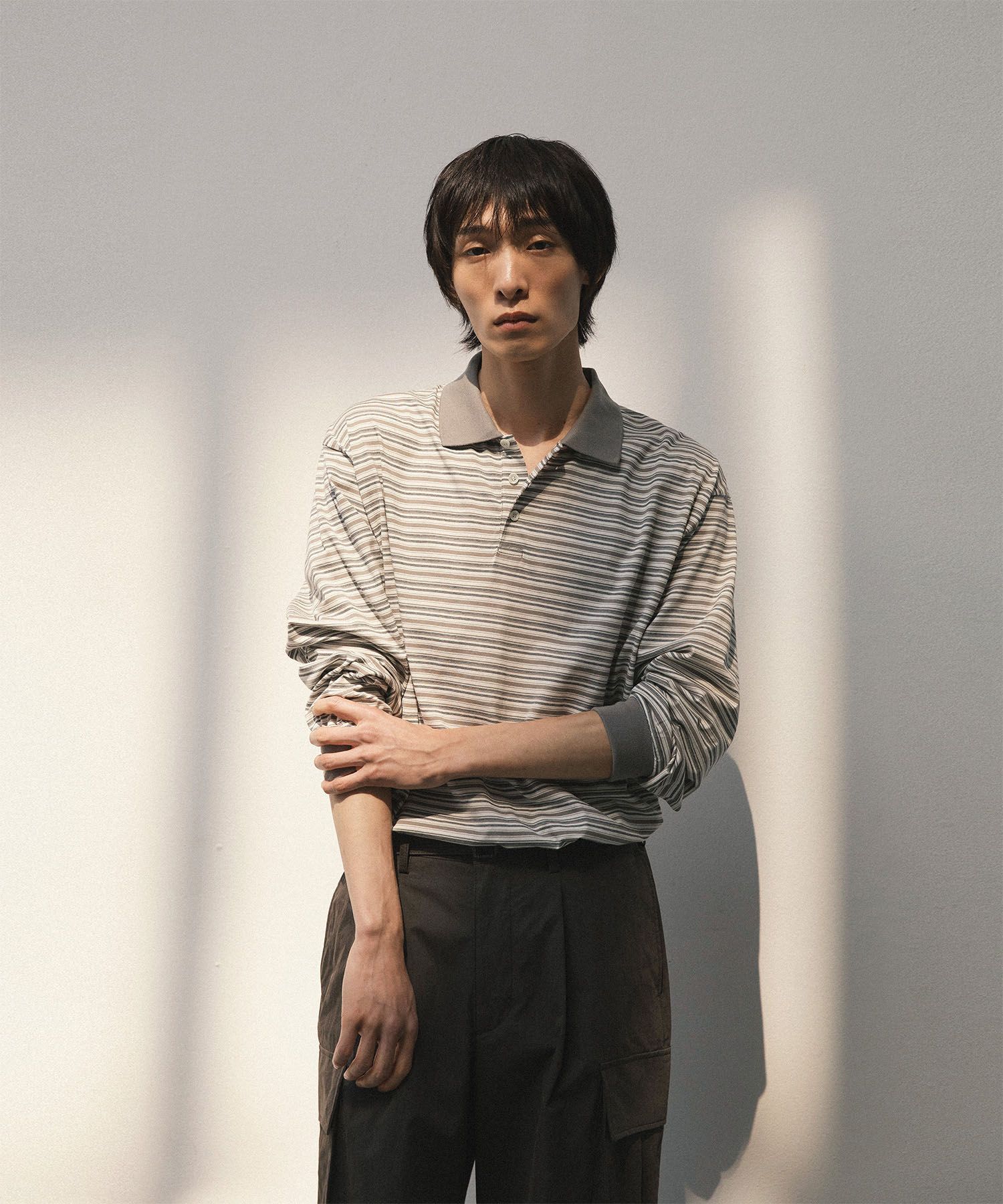 Brief Stripe Rugby TEE(LIGHT KHAKI)