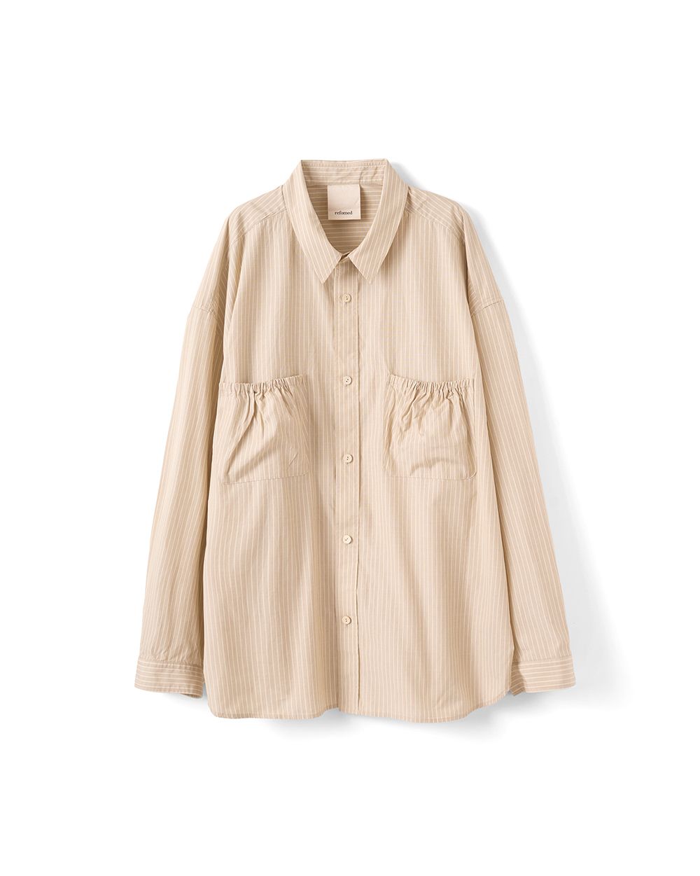 WRIST PATCH WIDE SHIRT "STRIPE"（BEIGE）
