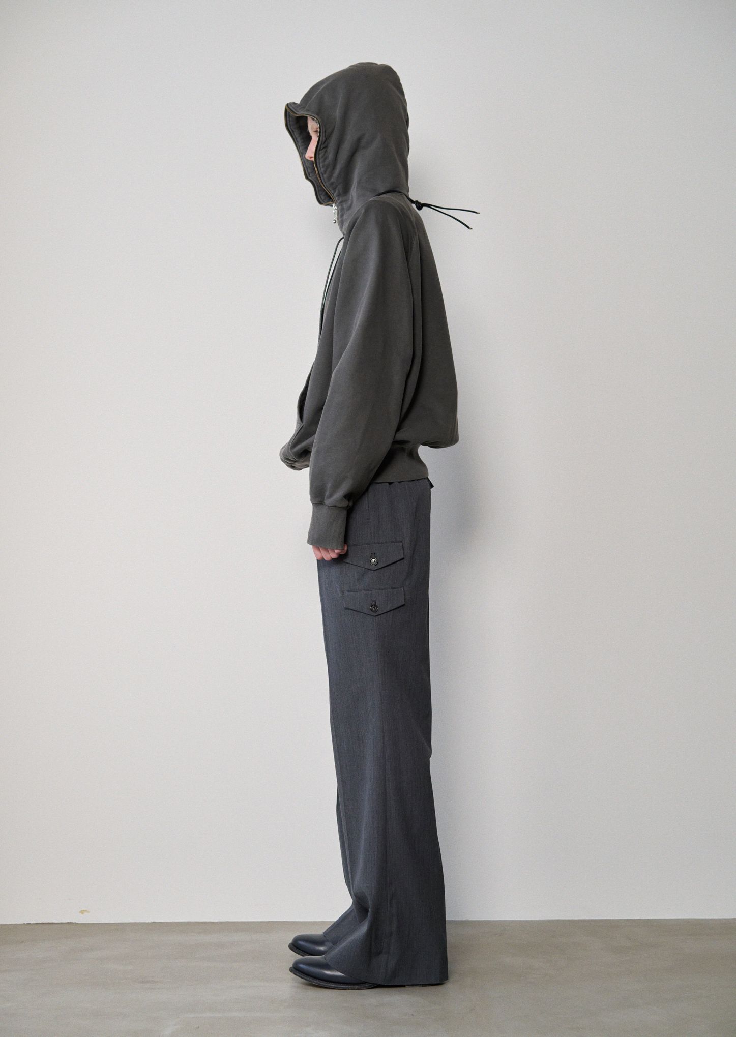rocessed Half-Zip Sweat Hoodie（GRAY）