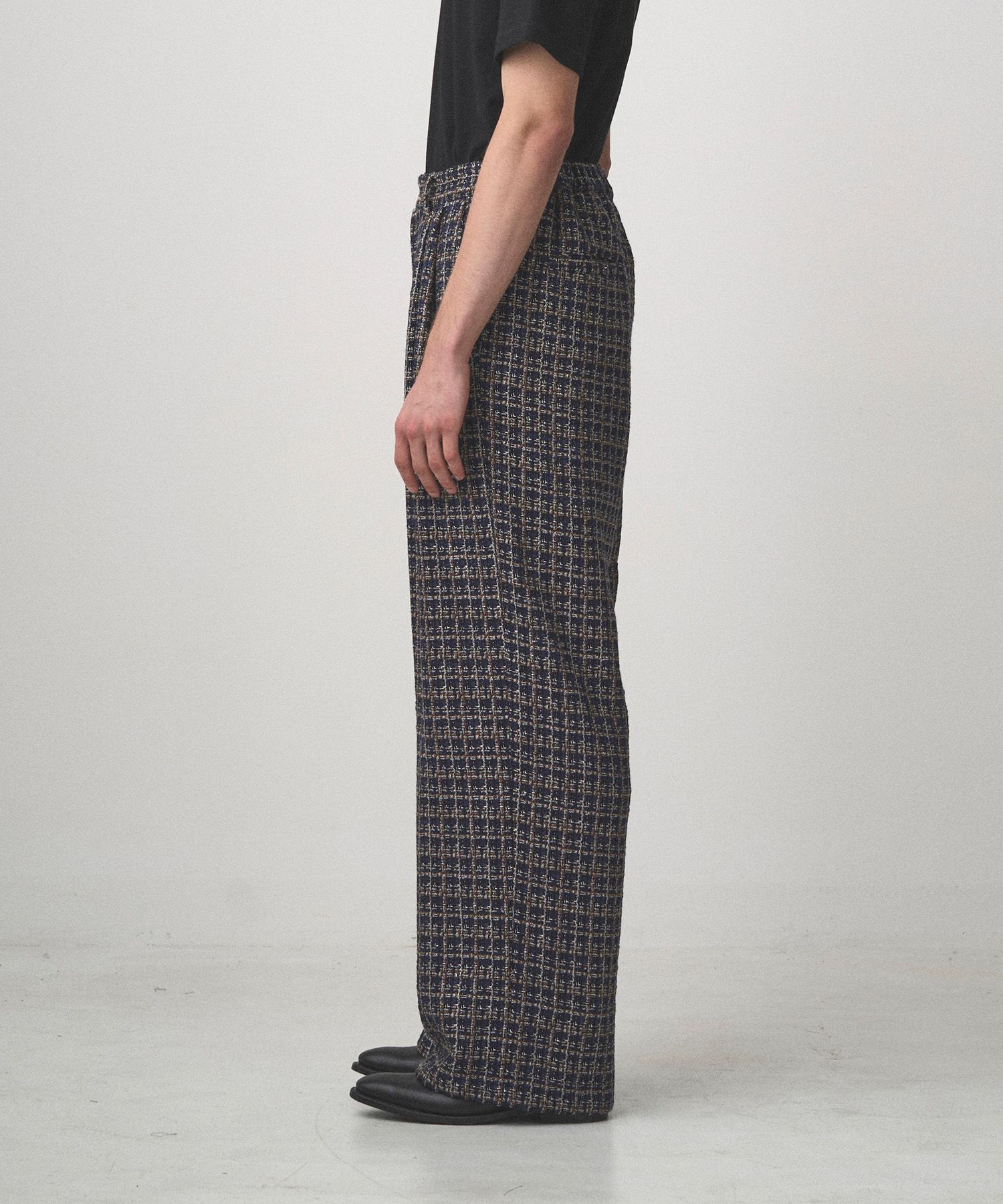 2TUCK WIDE SUMMER TWEED PANTS（NAVY）