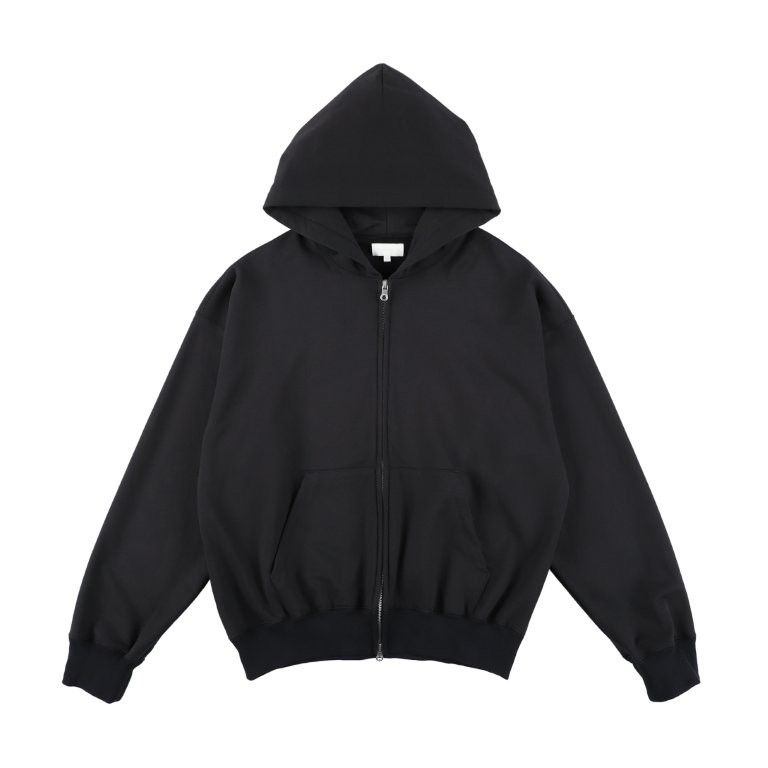 36G Fine Sweat Zip Hoodie（BLACK DYE）