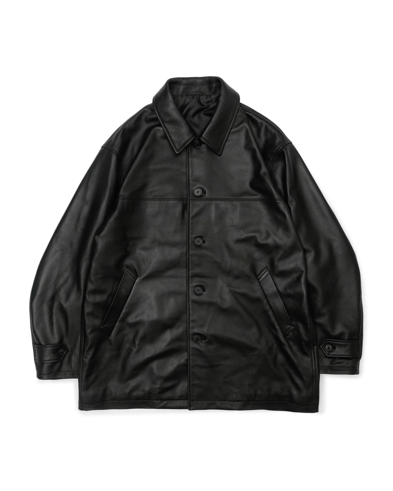 LEATHER CAR COAT （BLACK）