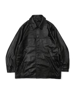 LEATHER CAR COAT （BLACK）