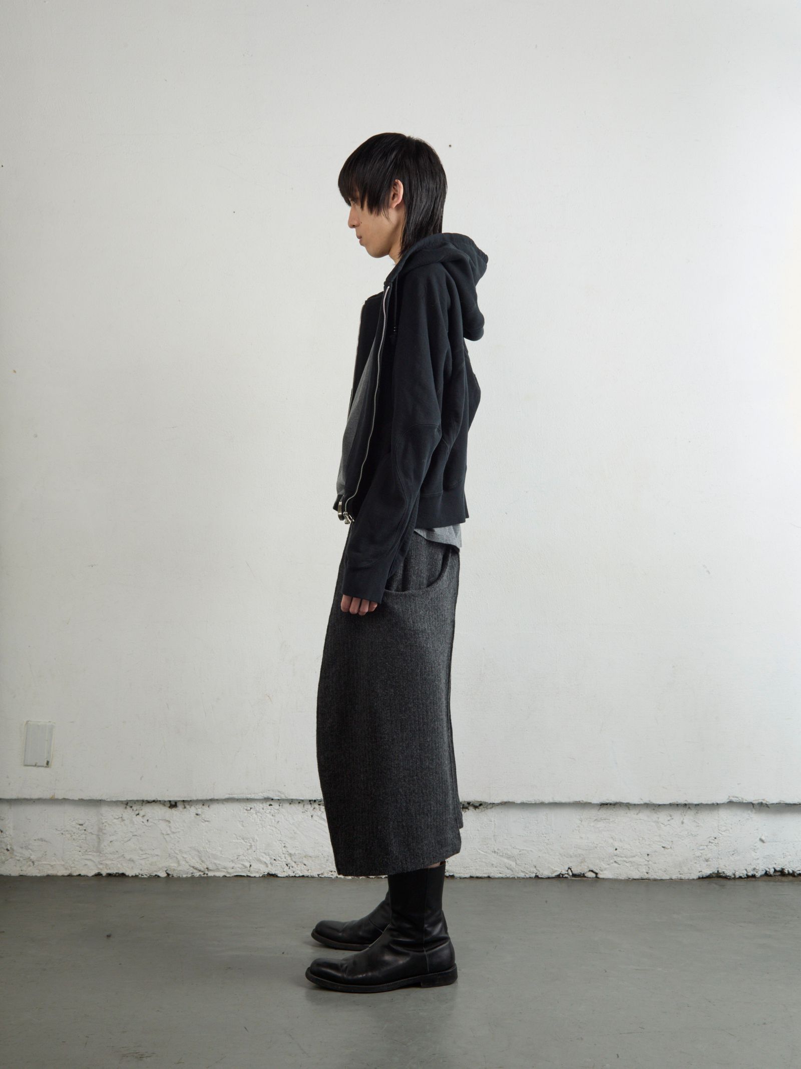 PANELLED ZIP UP HOODIE（BLACK）