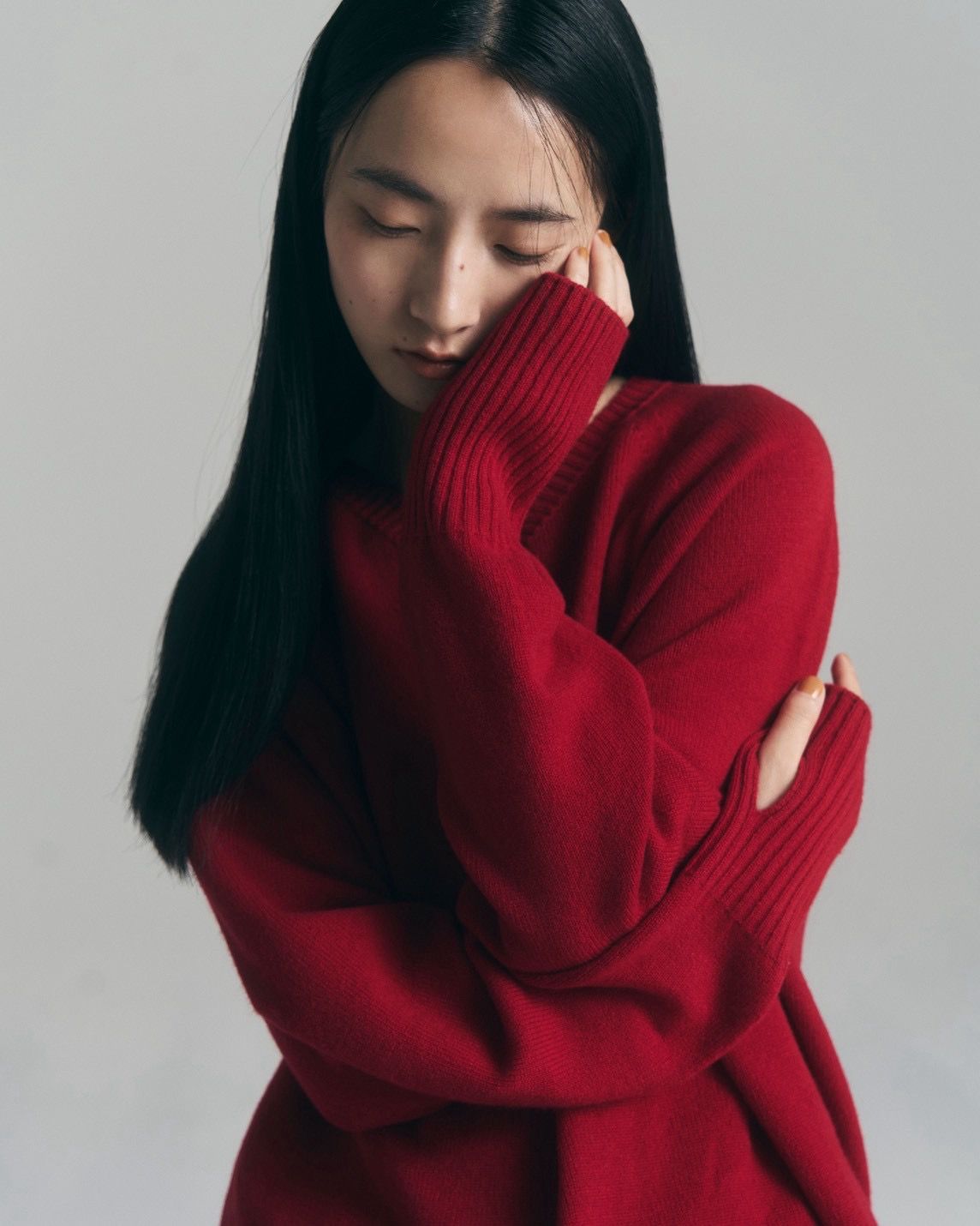 Whole Garment V-Neck – Super Fine Merino（RED）