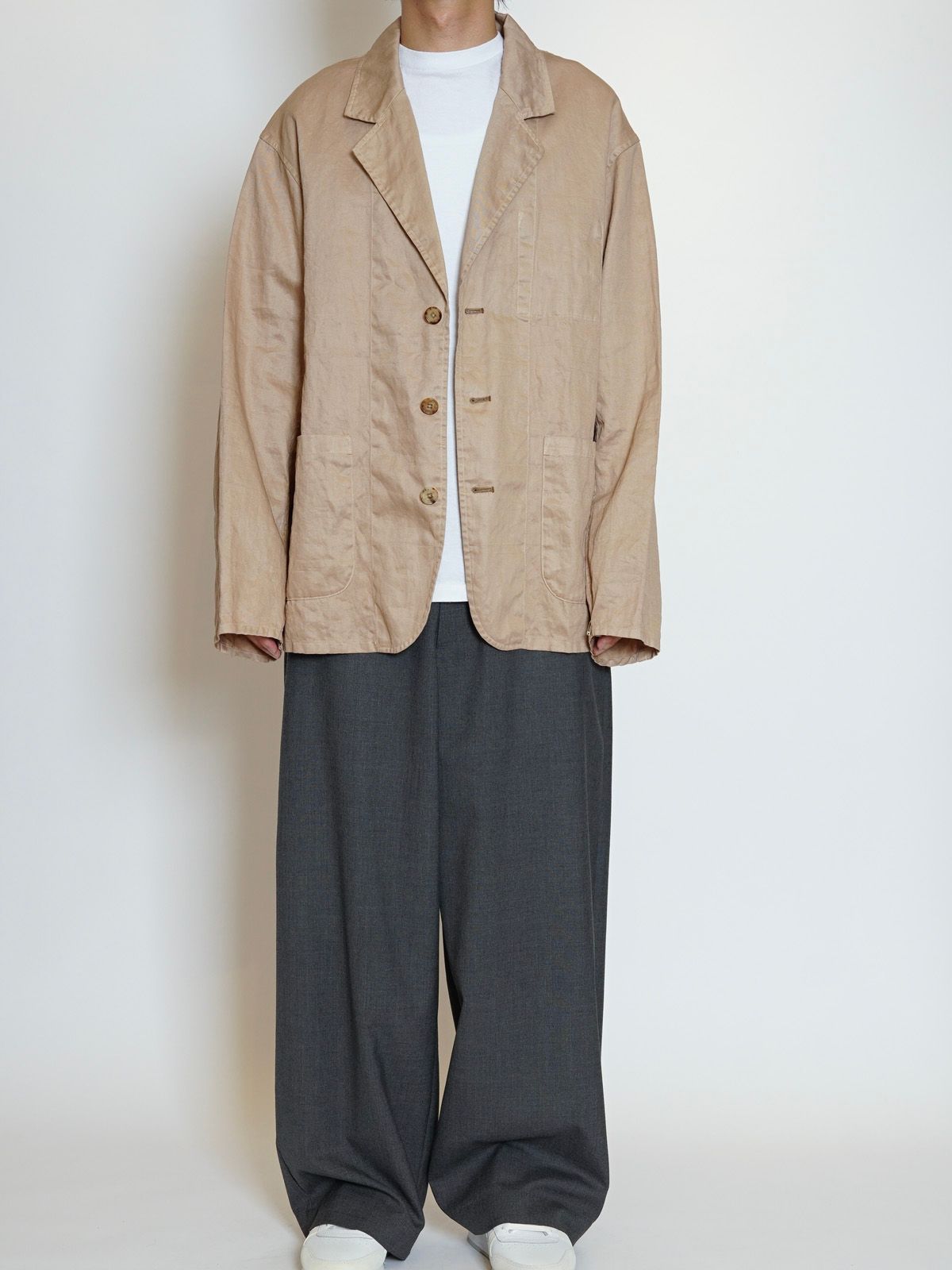 SUMMER WOOL WIDE TROUSERS（GREIGE）