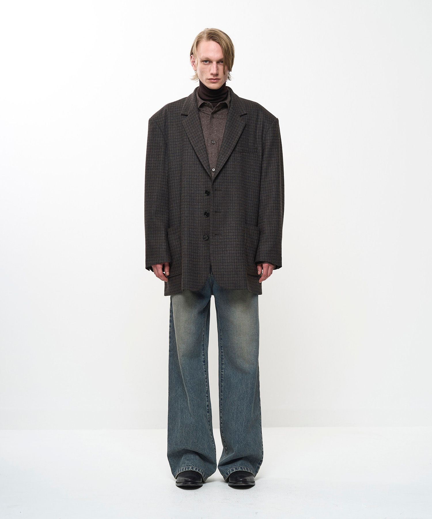 OVERSIZED CHECK JACKET（BROWN）