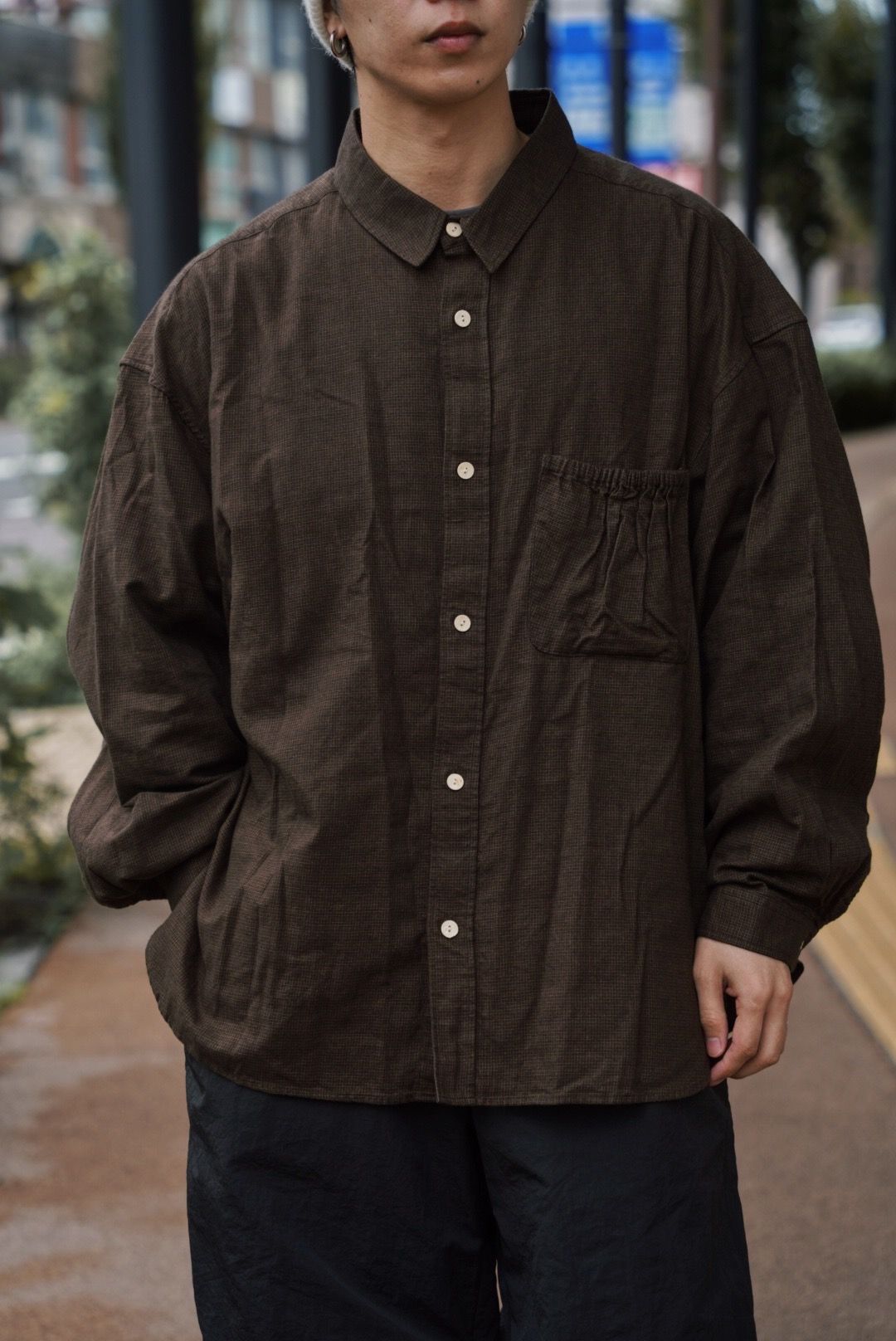 WRIST PATCH WIDE SHIRT "CHECK" / シャツ / BROWN