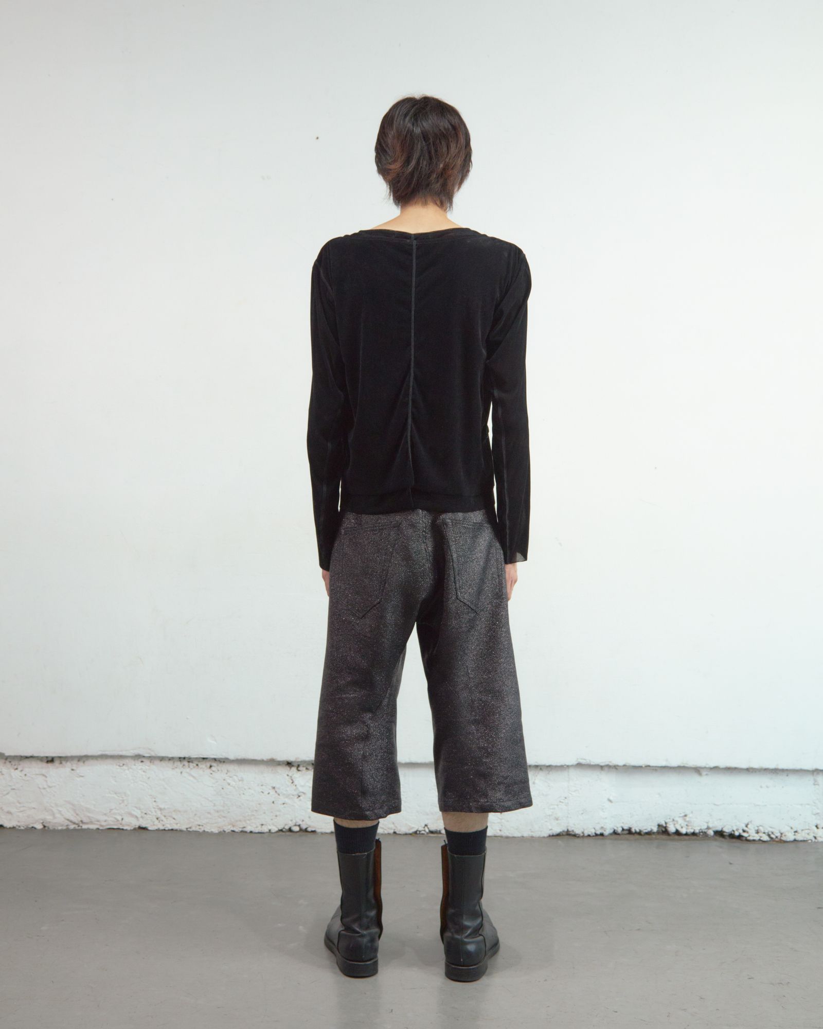 GLITTER TWILL 3D TWISTED JORTS（BLACK）