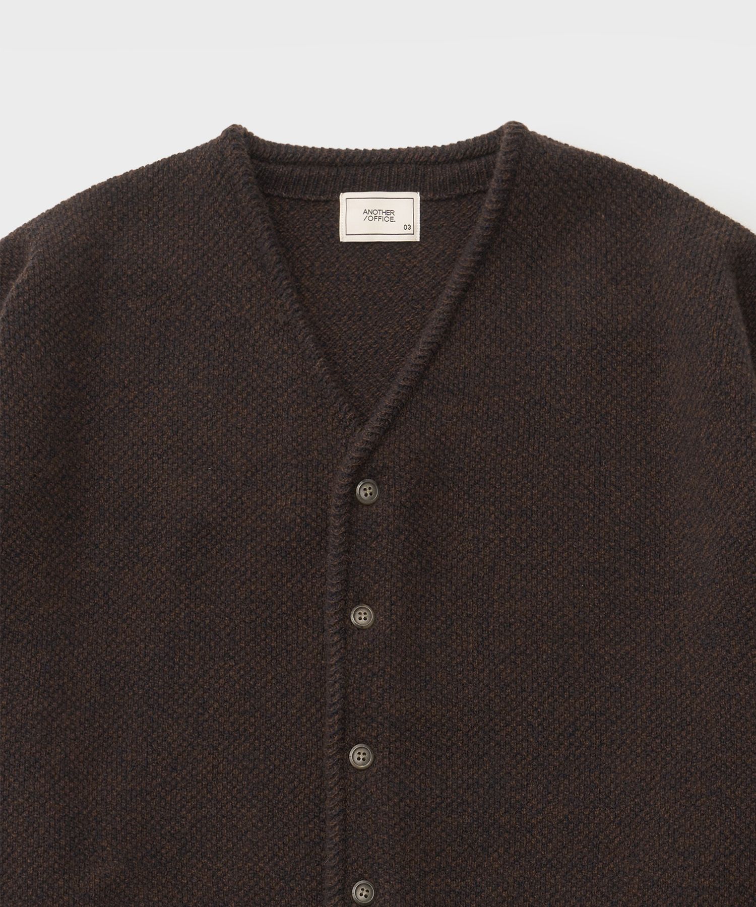 Moss Stitch V-Neck Cardigan（Brown）