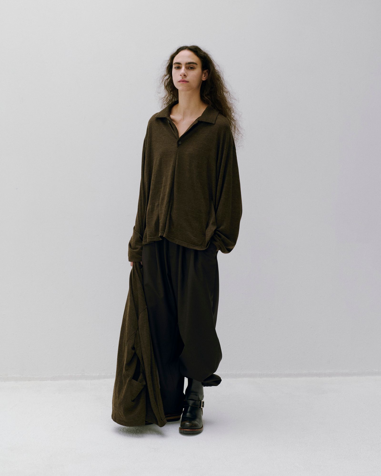 Wool Jersey Twisted polo Shirts（GRAY）