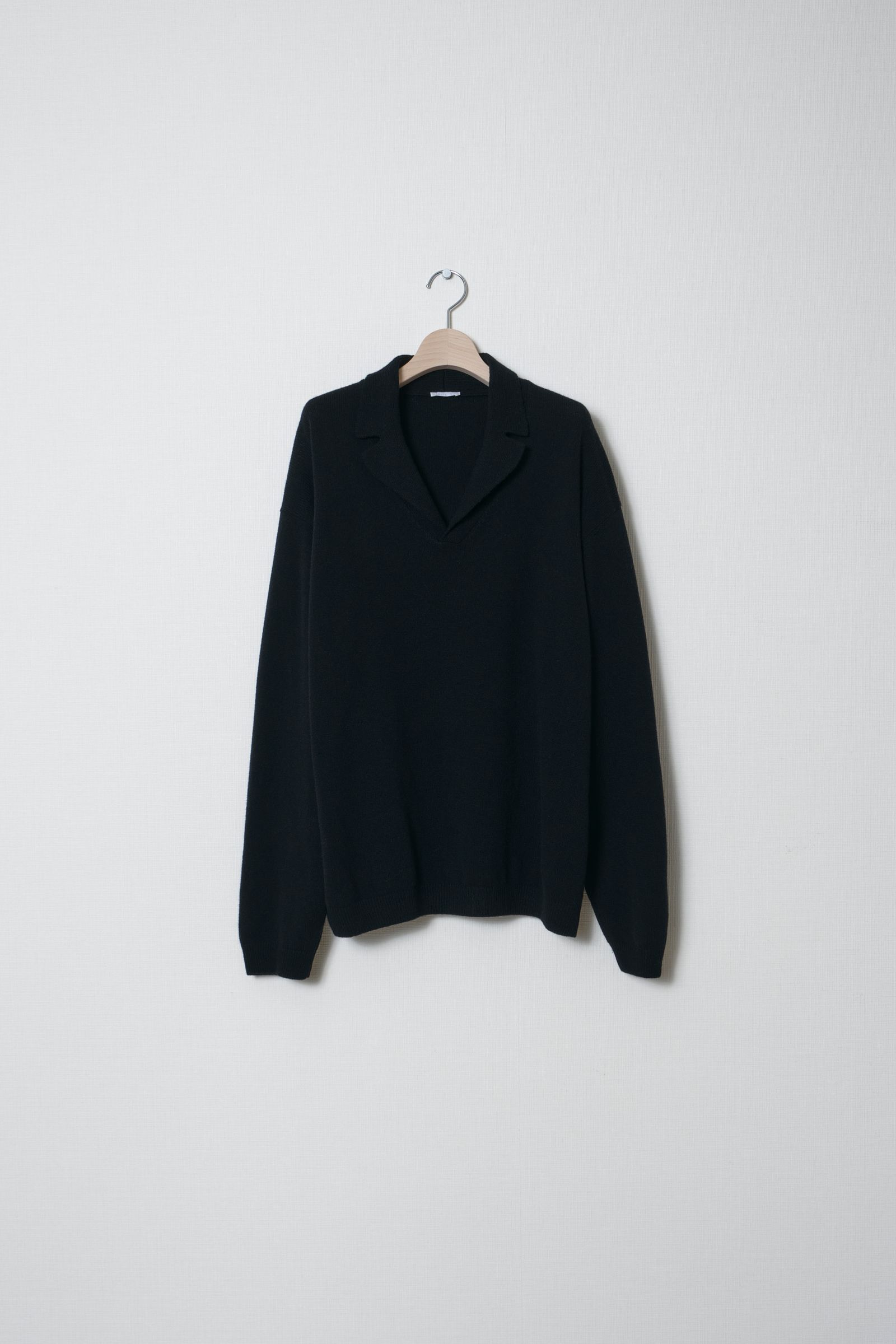 Wool Open Collar Knit Shirts（BLACK）