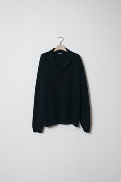 Wool Open Collar Knit Shirts（BLACK）