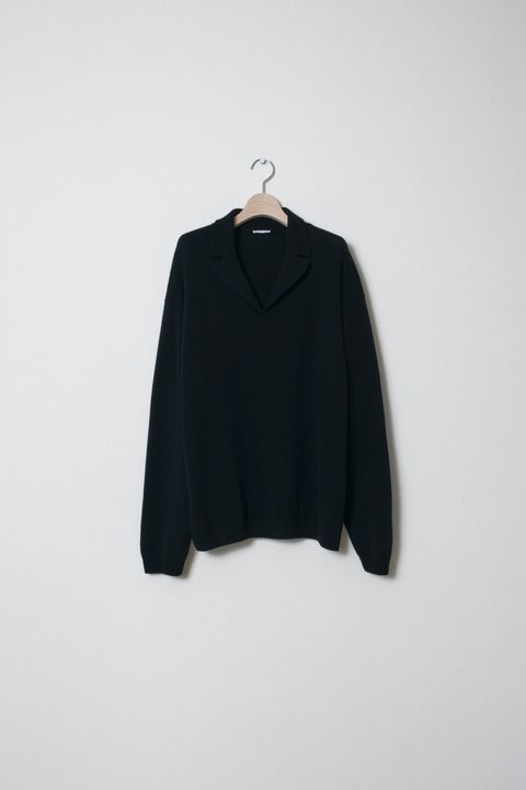 Wool Open Collar Knit Shirts（BLACK）