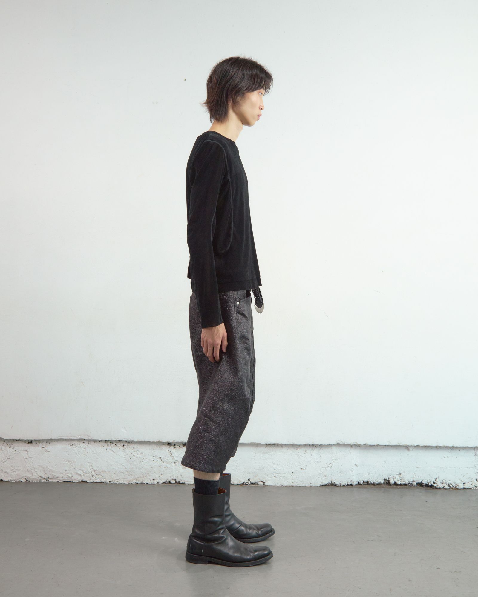 GLITTER TWILL 3D TWISTED JORTS（BLACK）