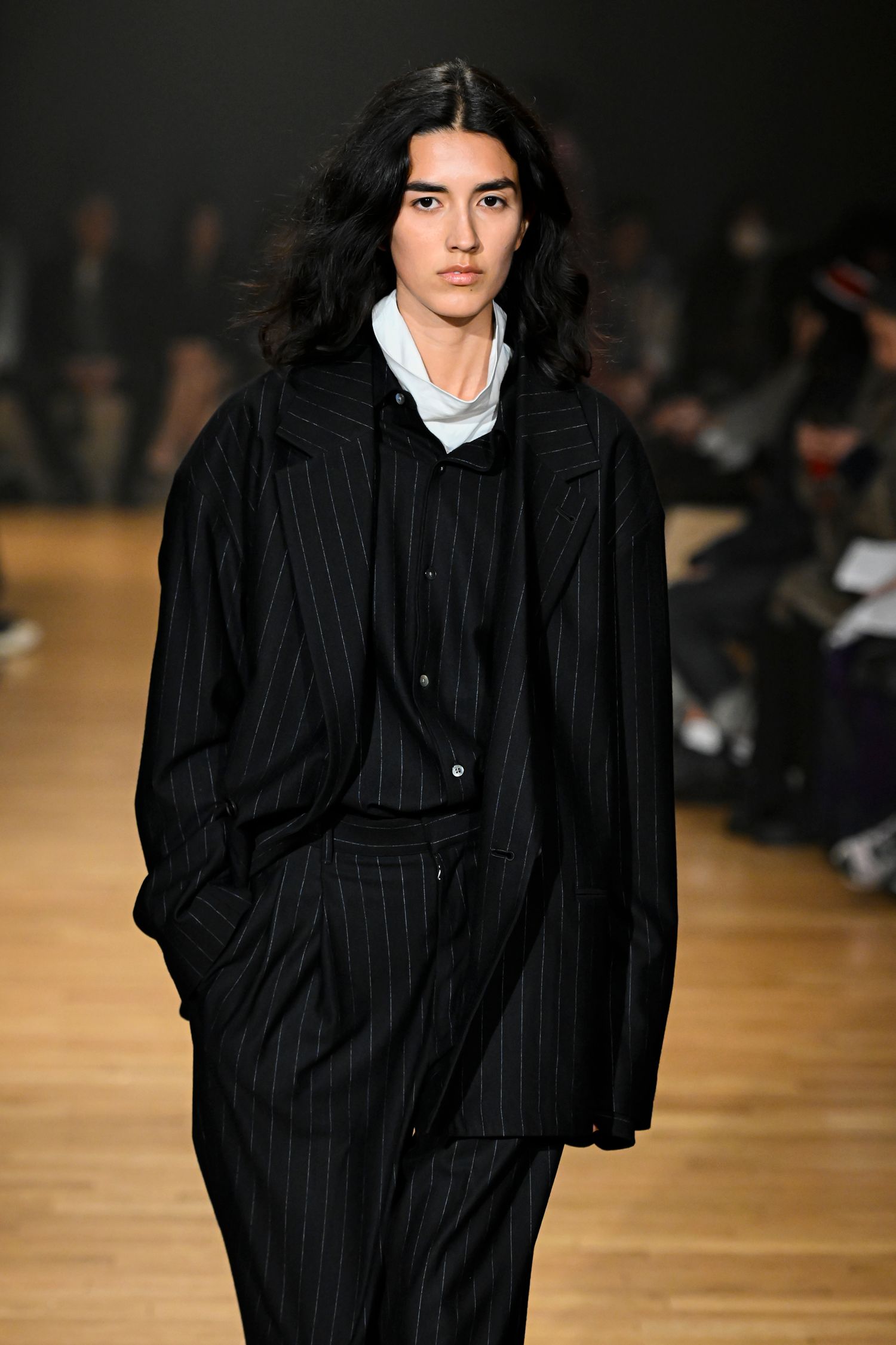 36G Wool Stripe Ideal Shirt（BLACK）