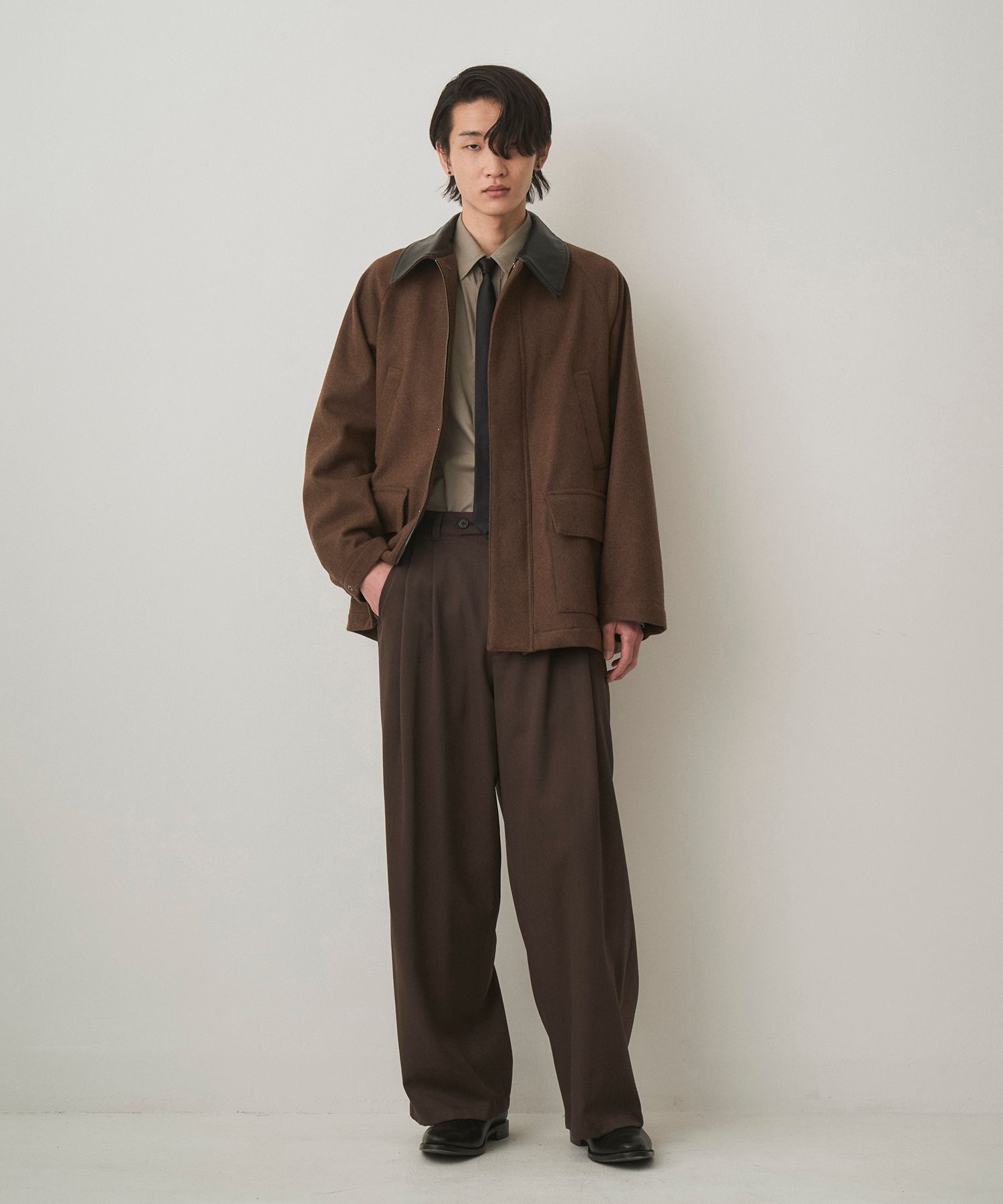 LEATHER COLLAR RIDING JACKET（BROWN）