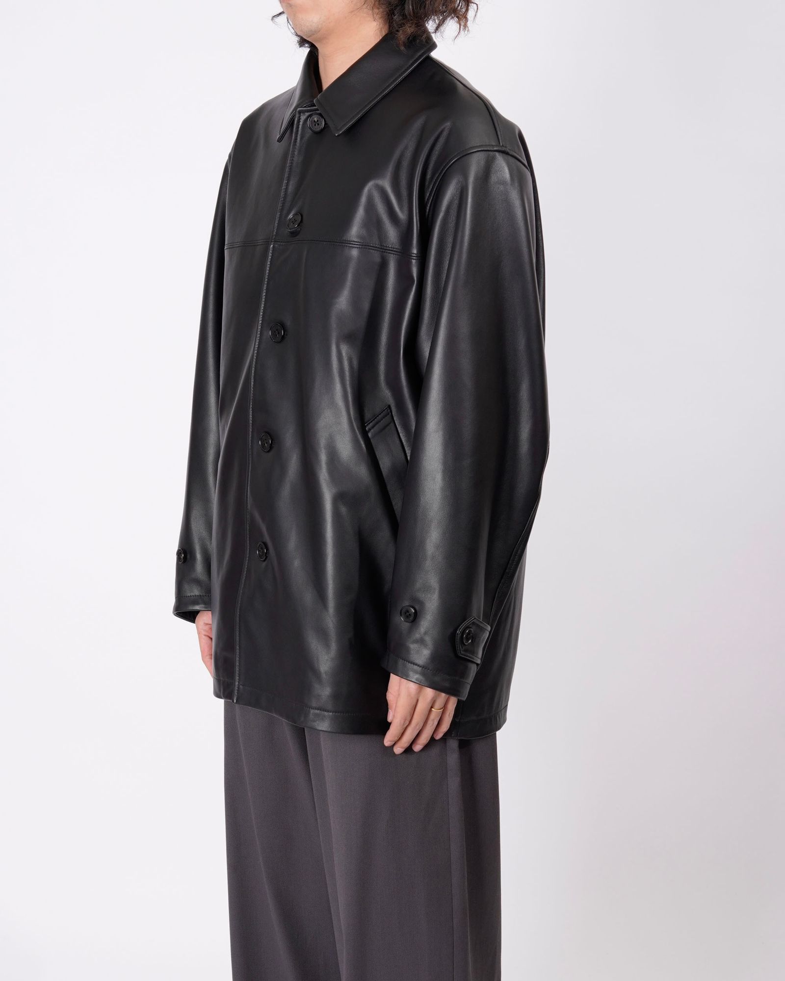 LEATHER CAR COAT （BLACK）