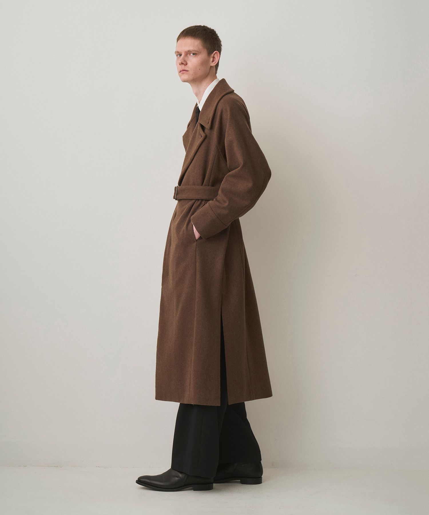 BELTED OVER COAT（BROWN）