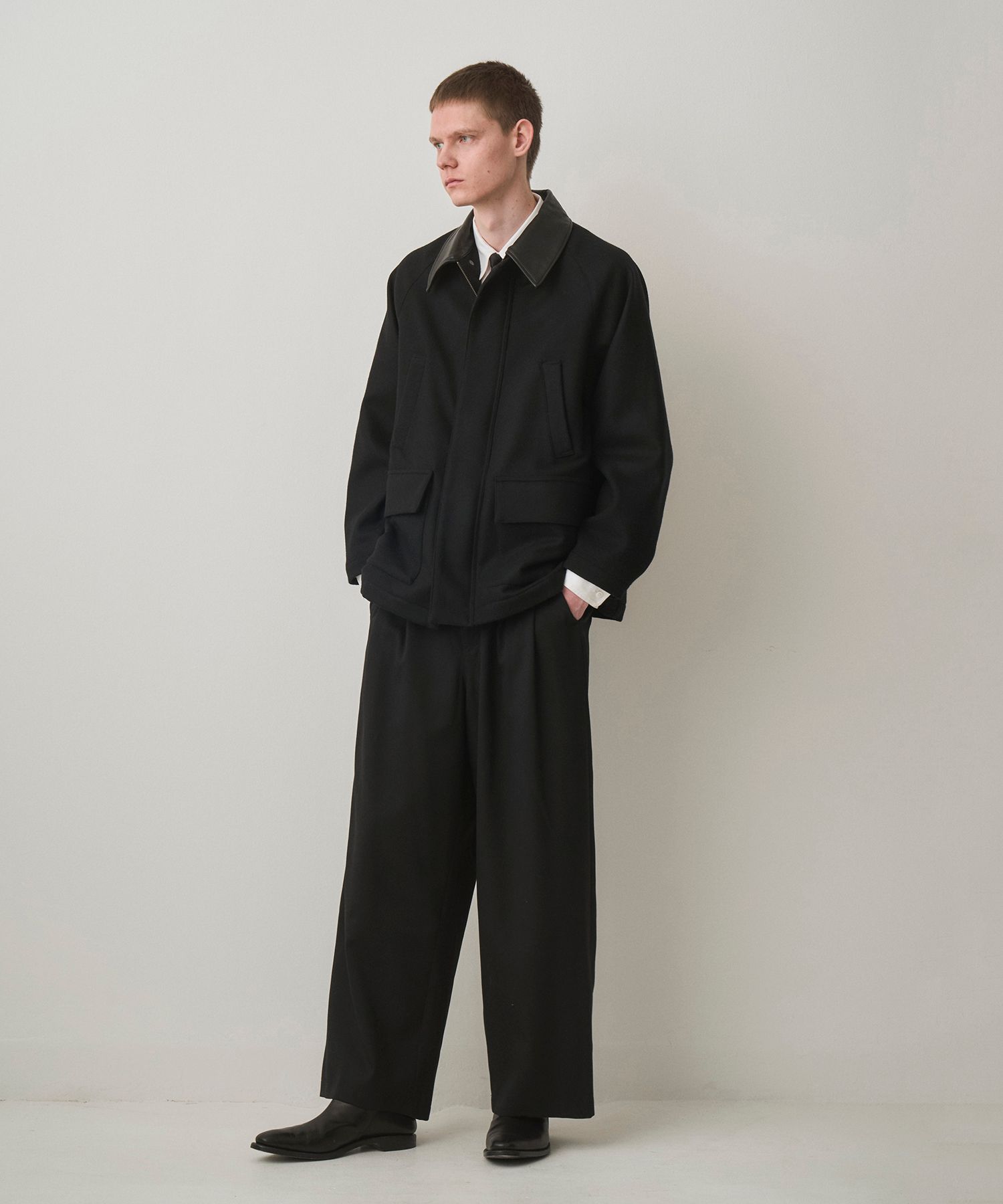 LEATHER COLLAR RIDING JACKET（BLACK）