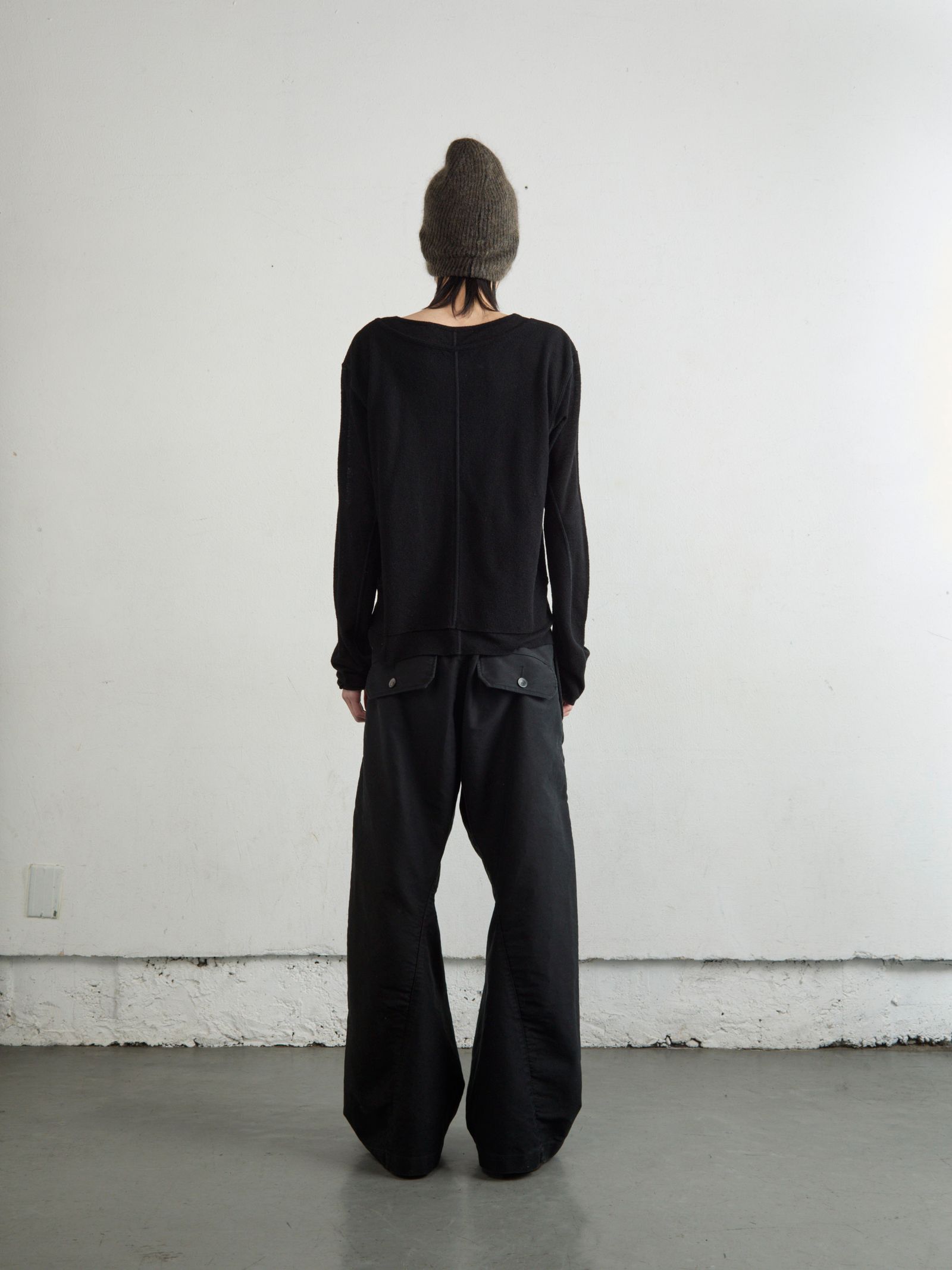 DOUBLE LAYERED LONG SLEEVE HENLEY T SHIRT（BLACK）