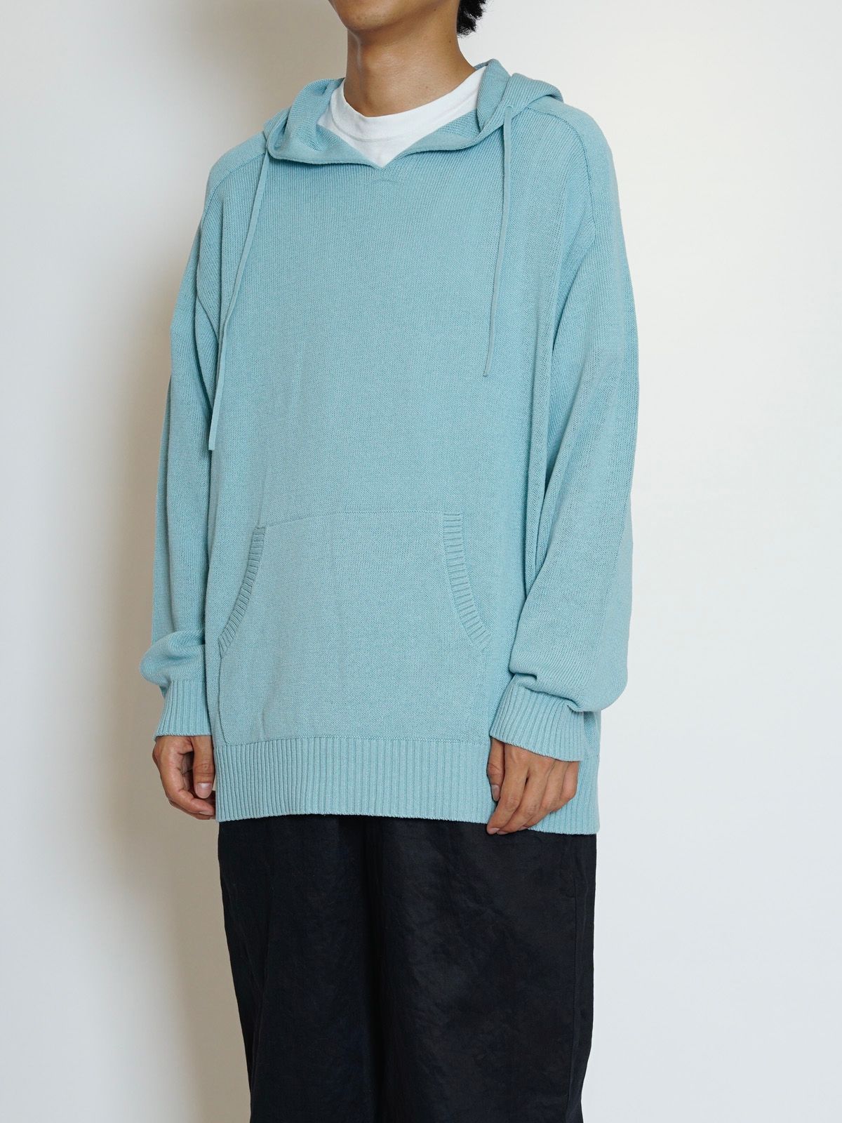 LINEN KNIT HOODIE（BLUE）